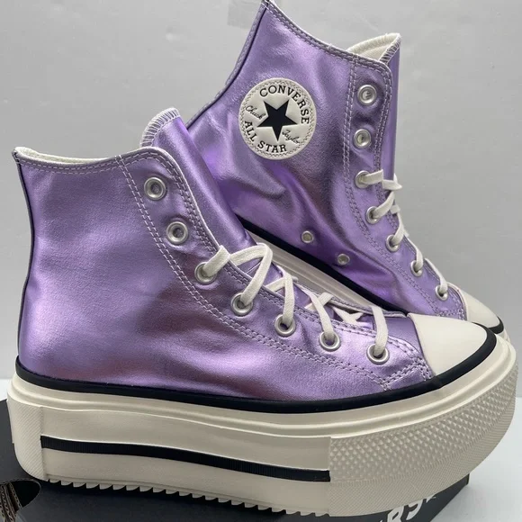 Converse CTAS Lift Double Stack Hi Metallic Lilac Lavender Platform High Top - Picture 7 of 16